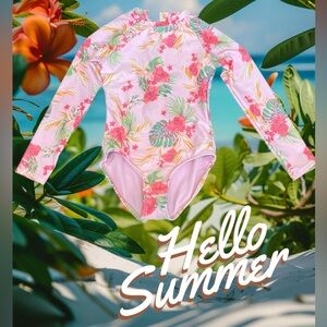 Art Class Pink Floral Kids Swim Rashguard